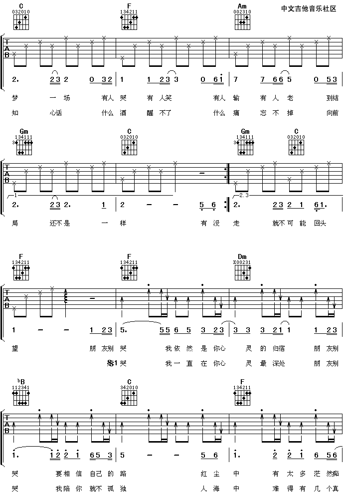 朋友别哭吉他谱第(3)页