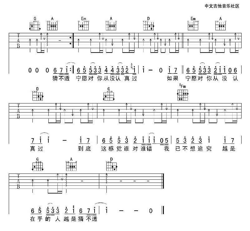 猜不透吉他谱第(3)页