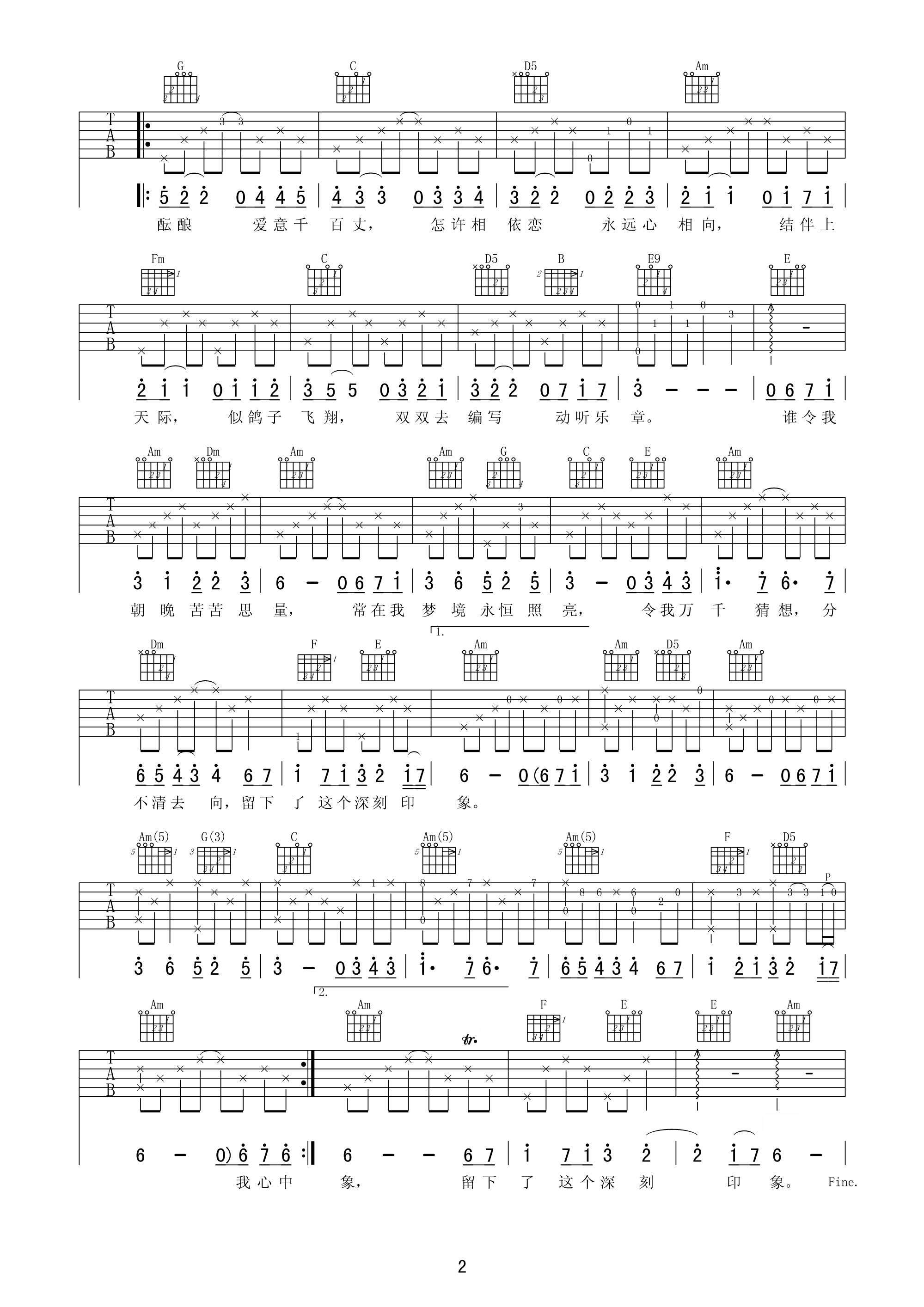印象吉他谱第(2)页
