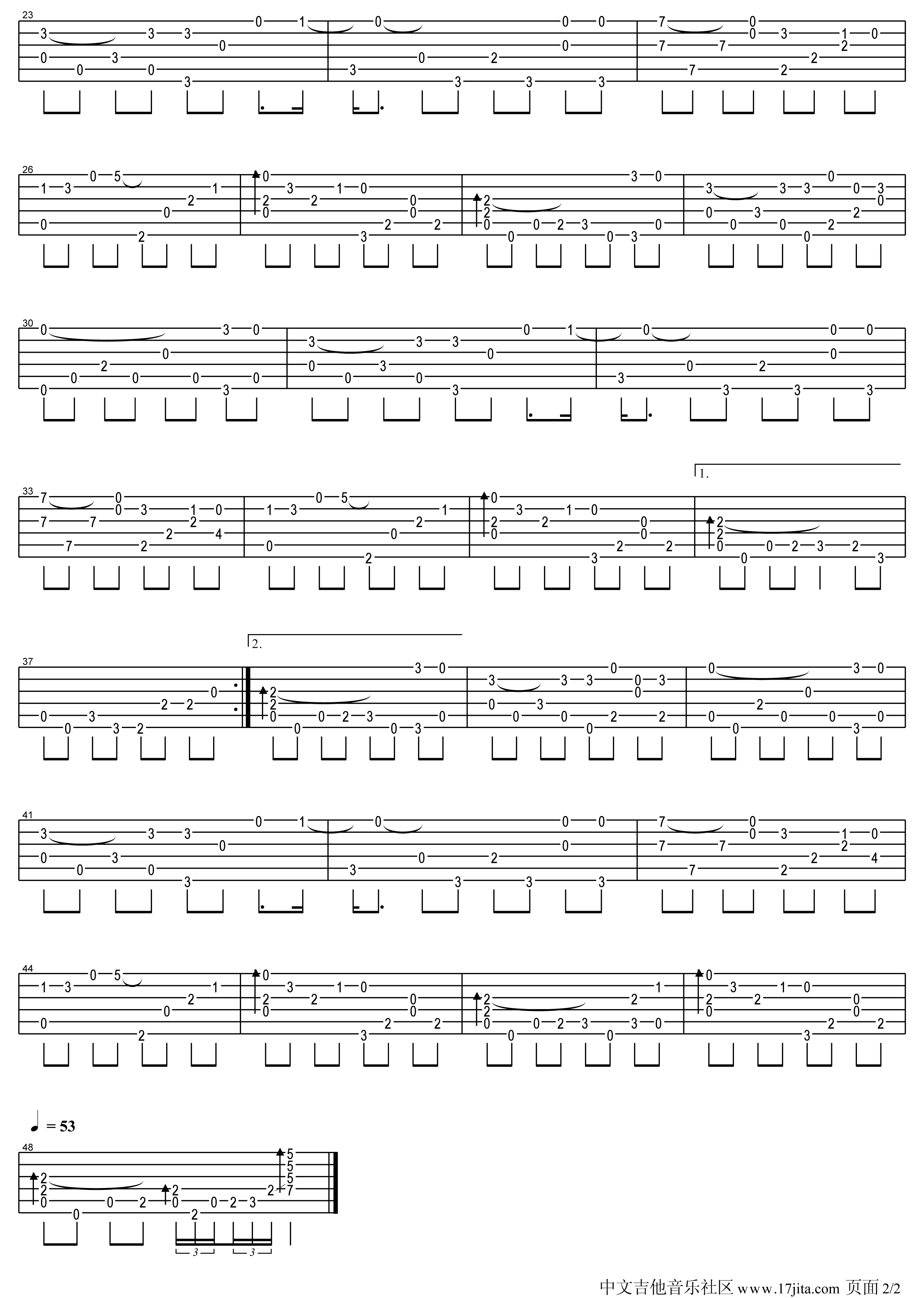 烟花易冷指弹吉他谱第(2)页