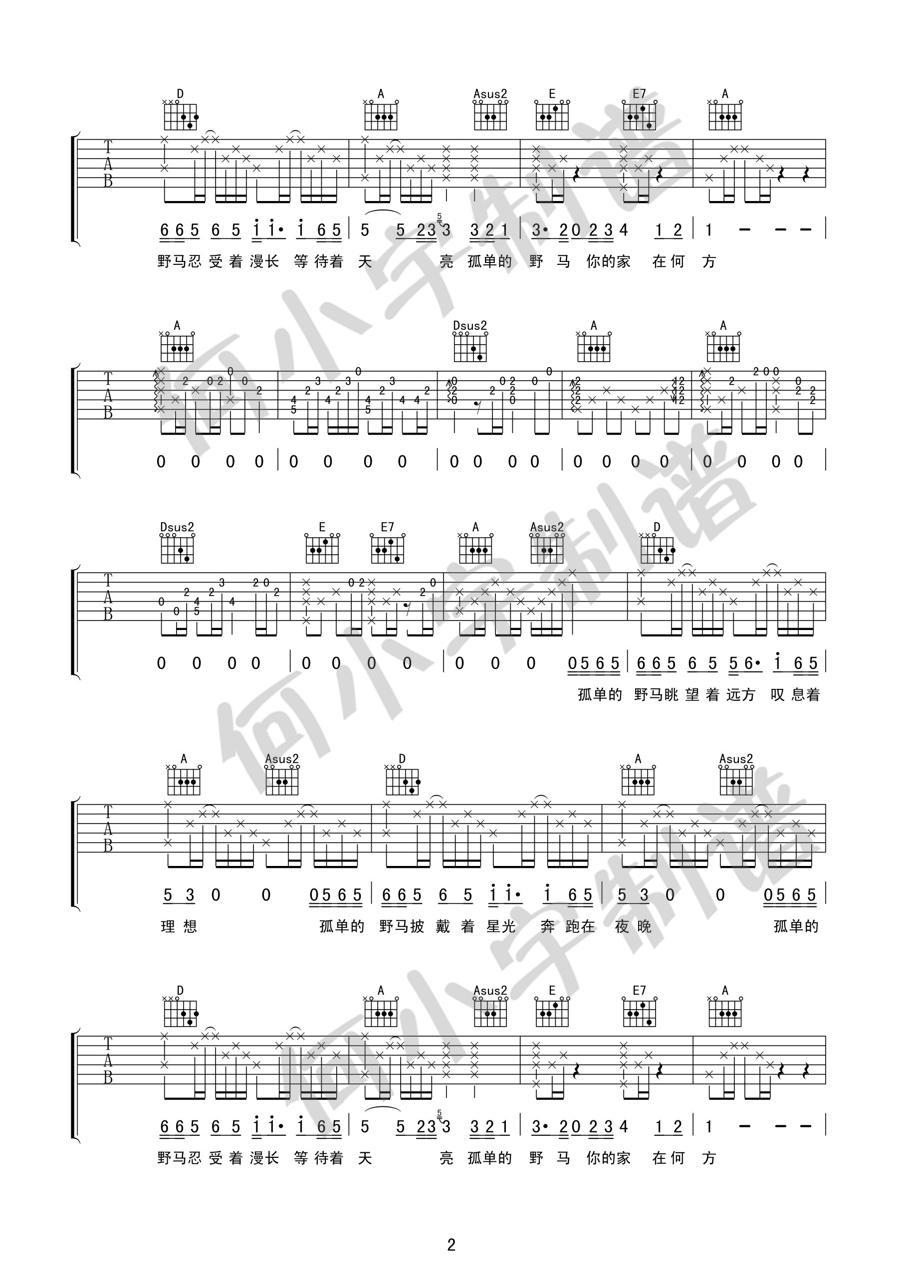 野马吉他谱第(2)页
