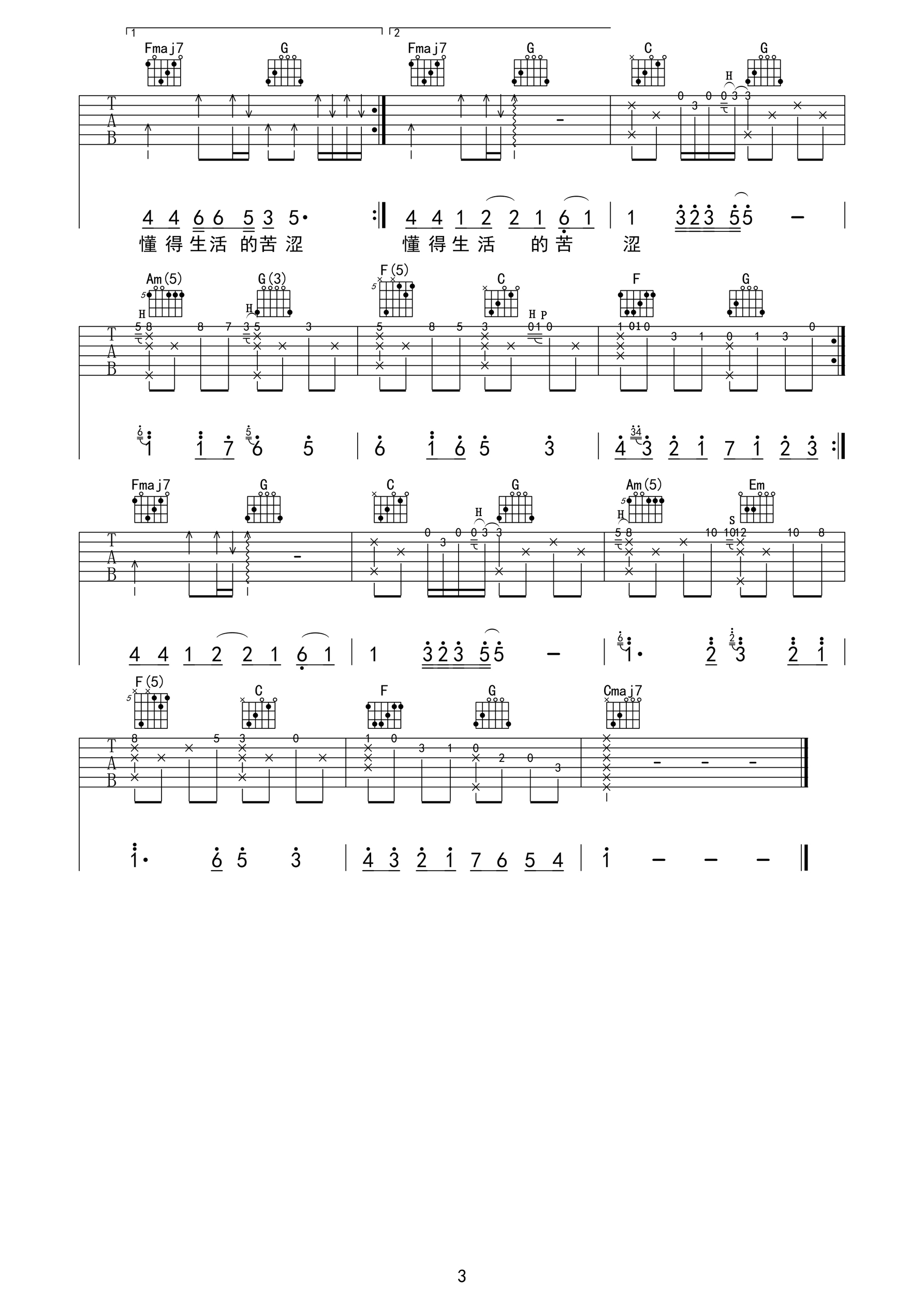 涩吉他谱第(3)页