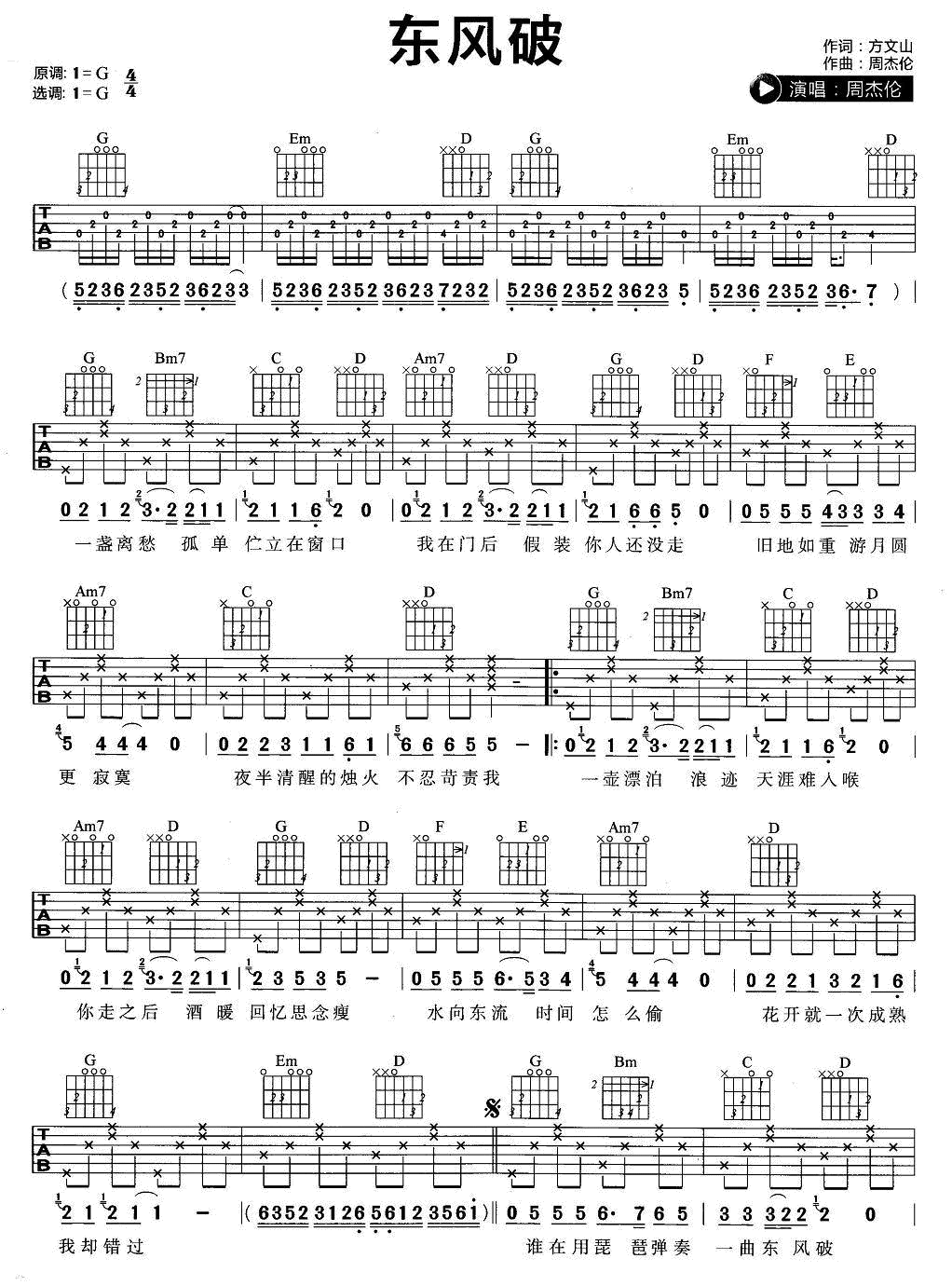 东风破吉他谱第(1)页