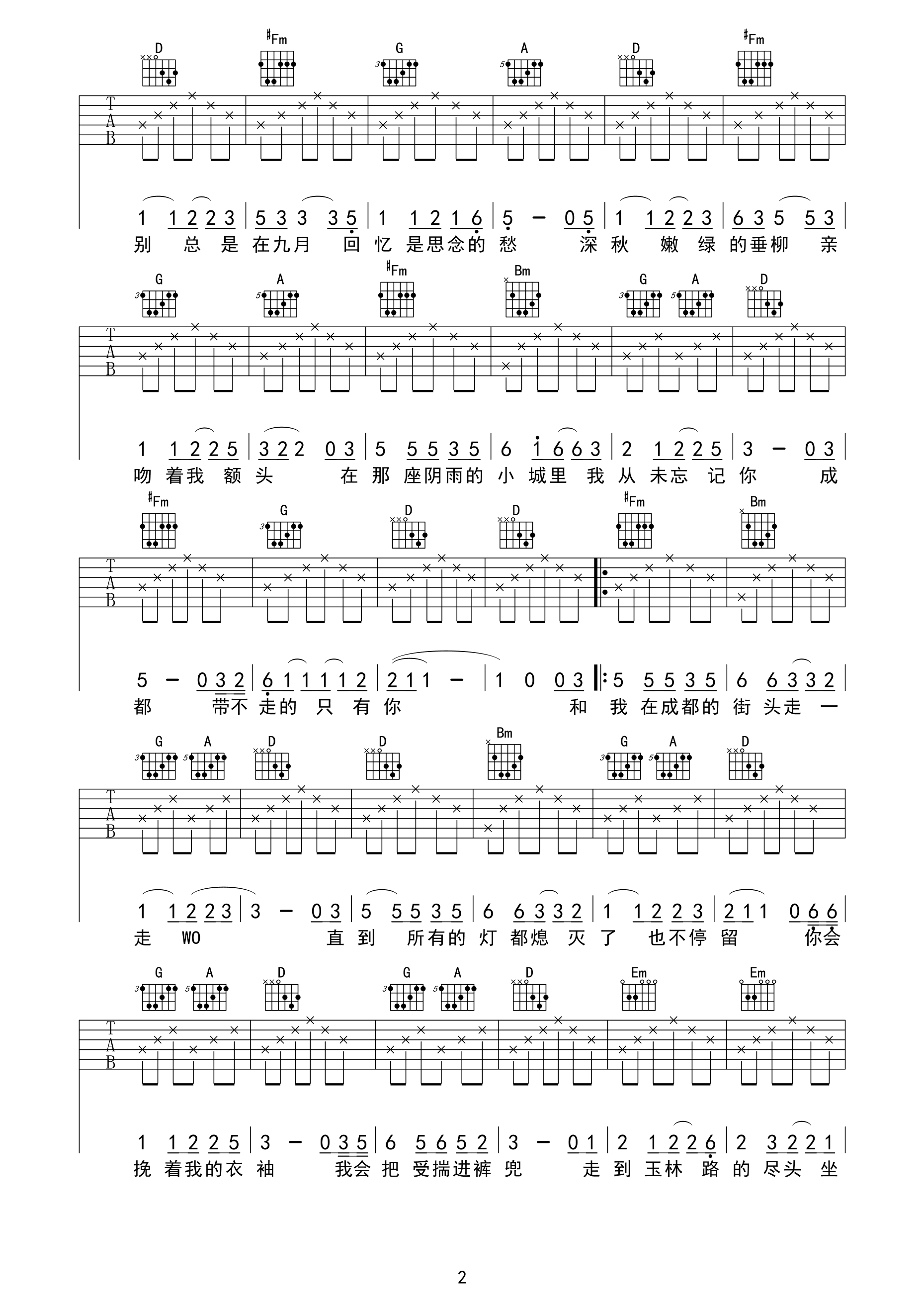 成都D调吉他谱第(2)页
