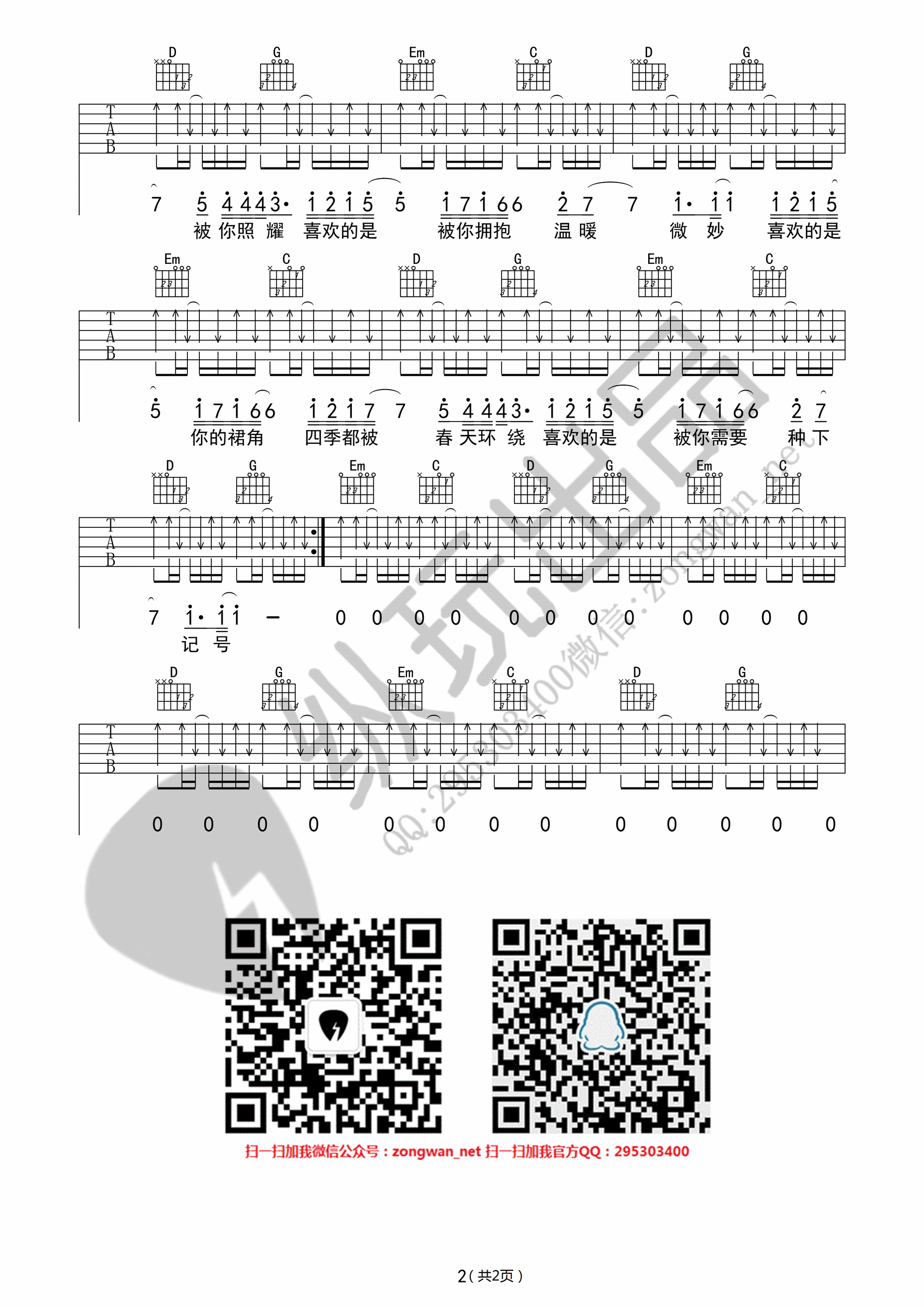 多喜欢你吉他谱第(2)页