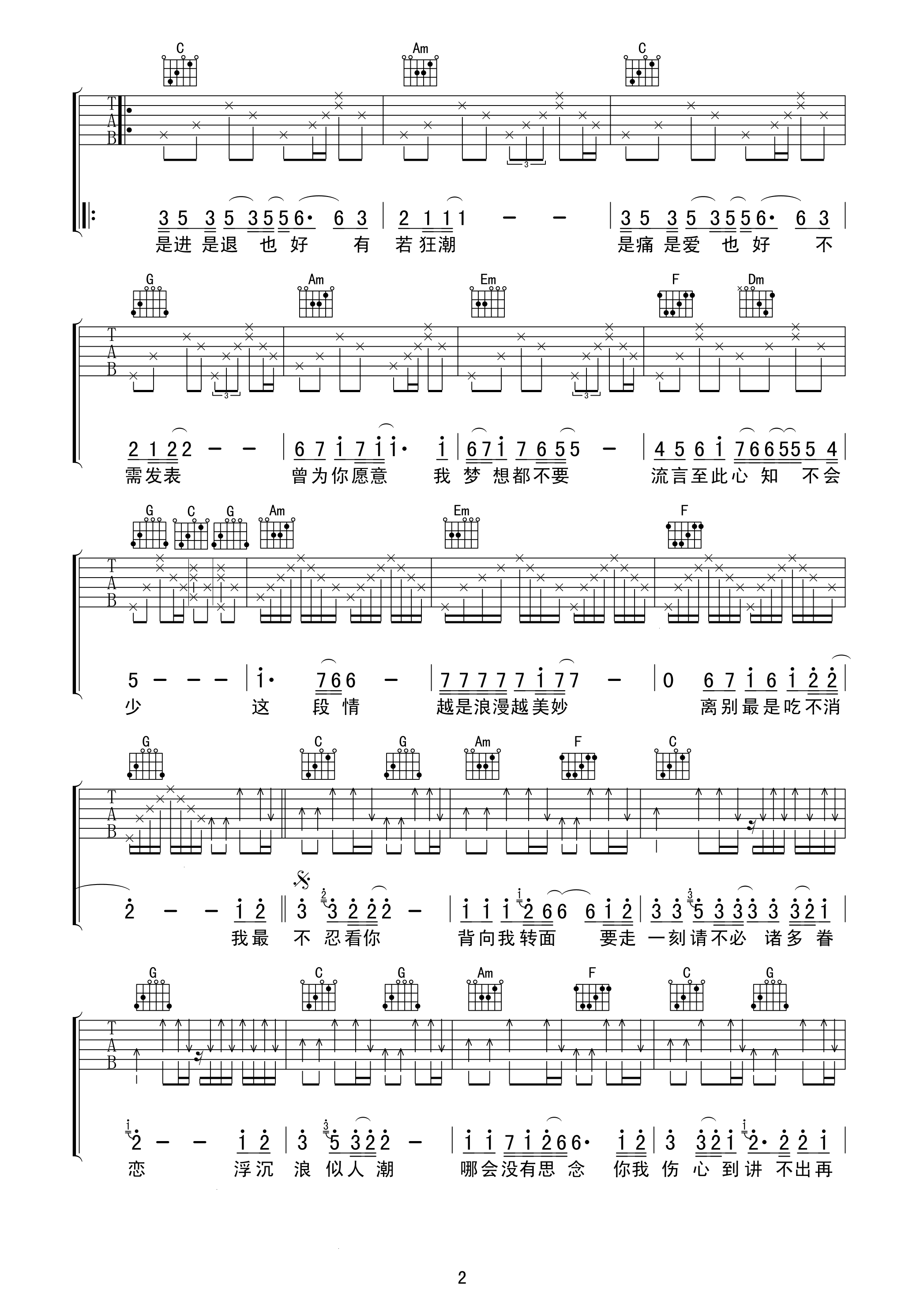 讲不出再见吉他谱第(2)页