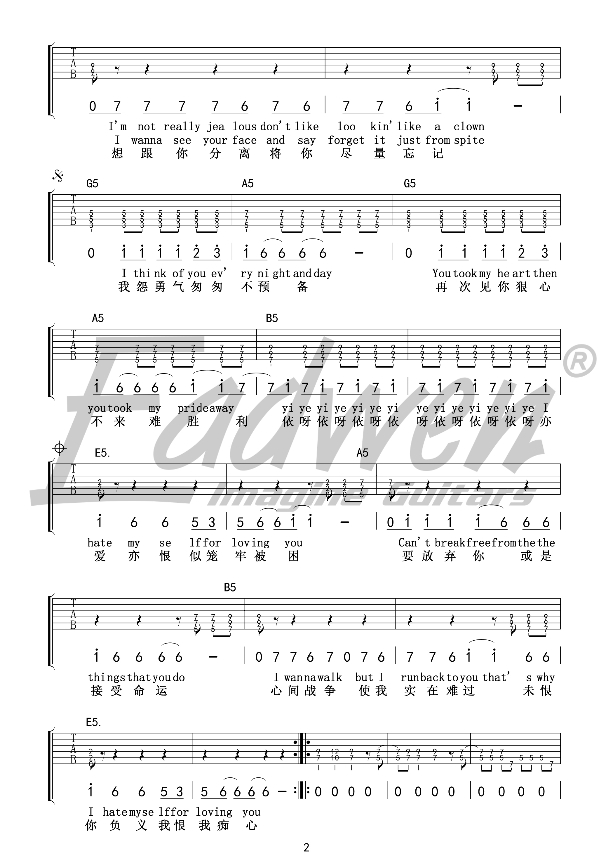 IHateMyselfForLovingYou吉他谱第(2)页