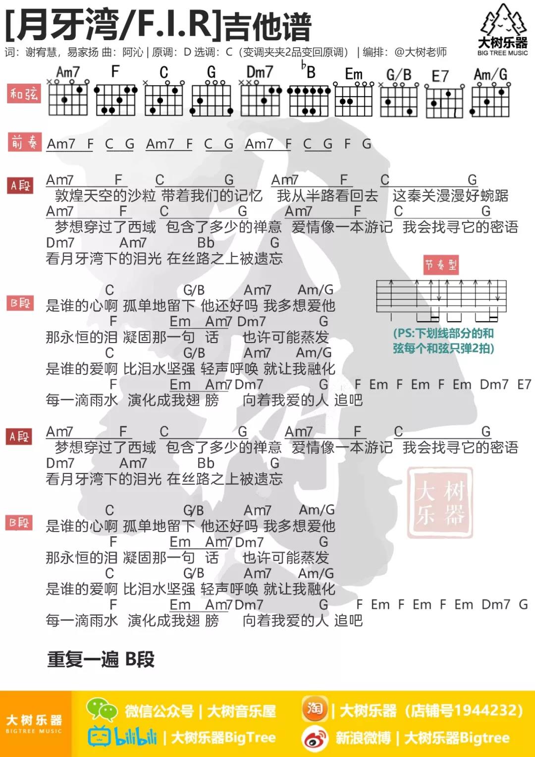 大树音乐屋月牙湾吉他谱第(1)页