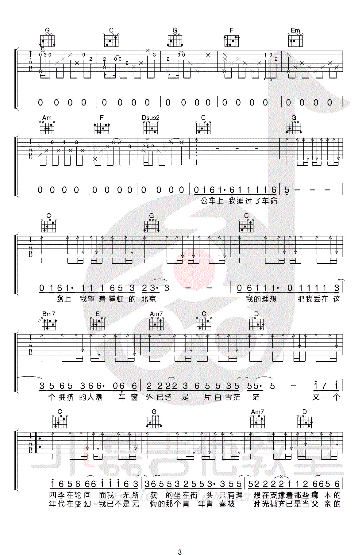 理想G调原版吉他谱第(3)页