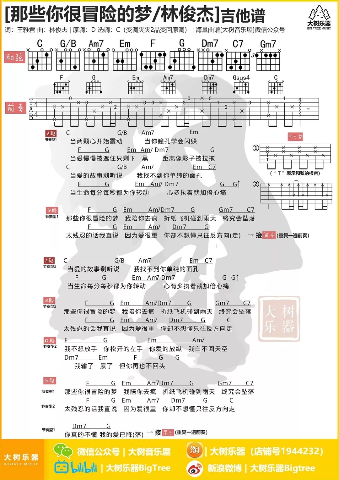 那些你很冒险的梦教学曲谱吉他谱