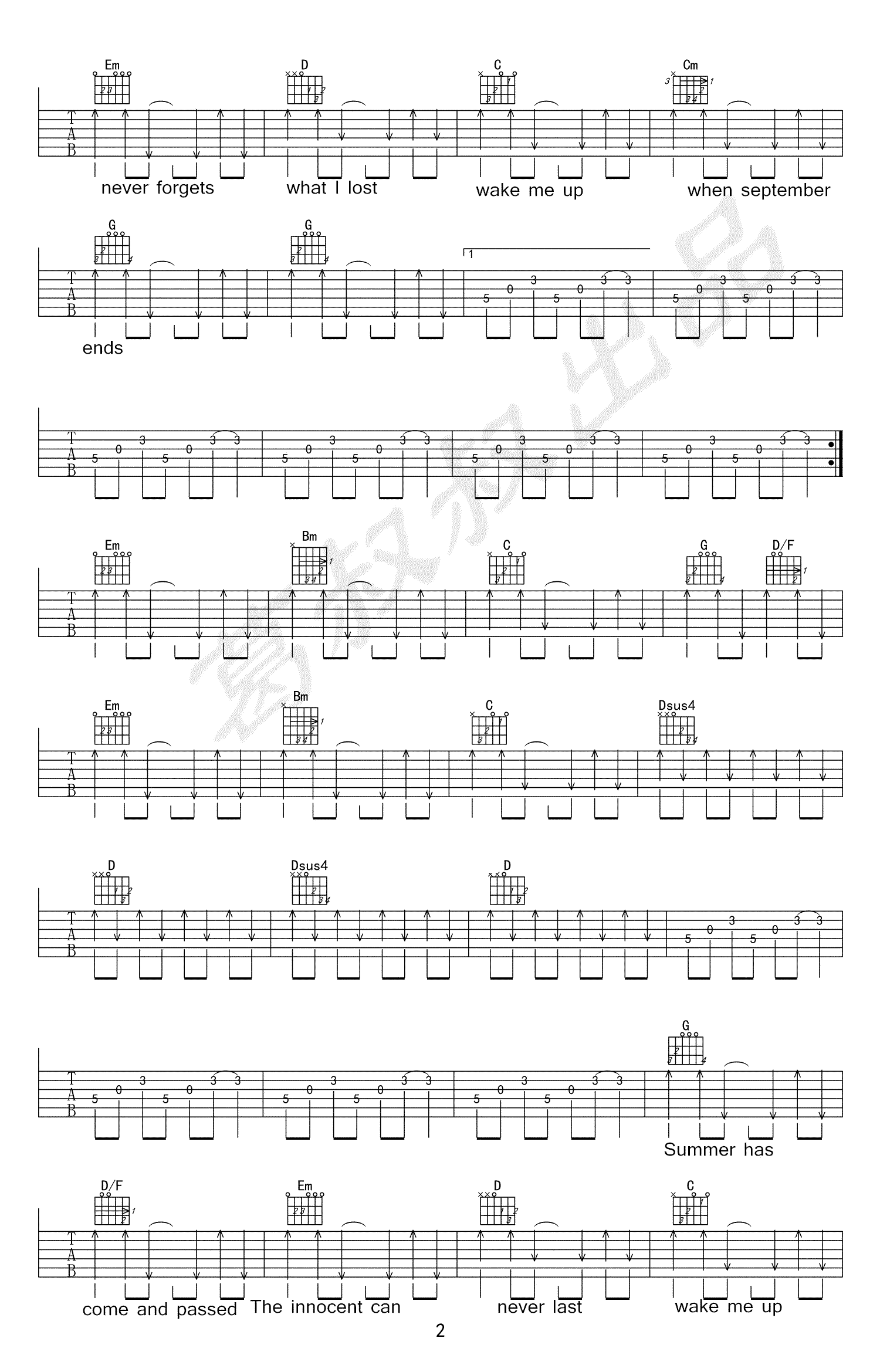 Wakemeupwhenseptemberends吉他谱第(2)页