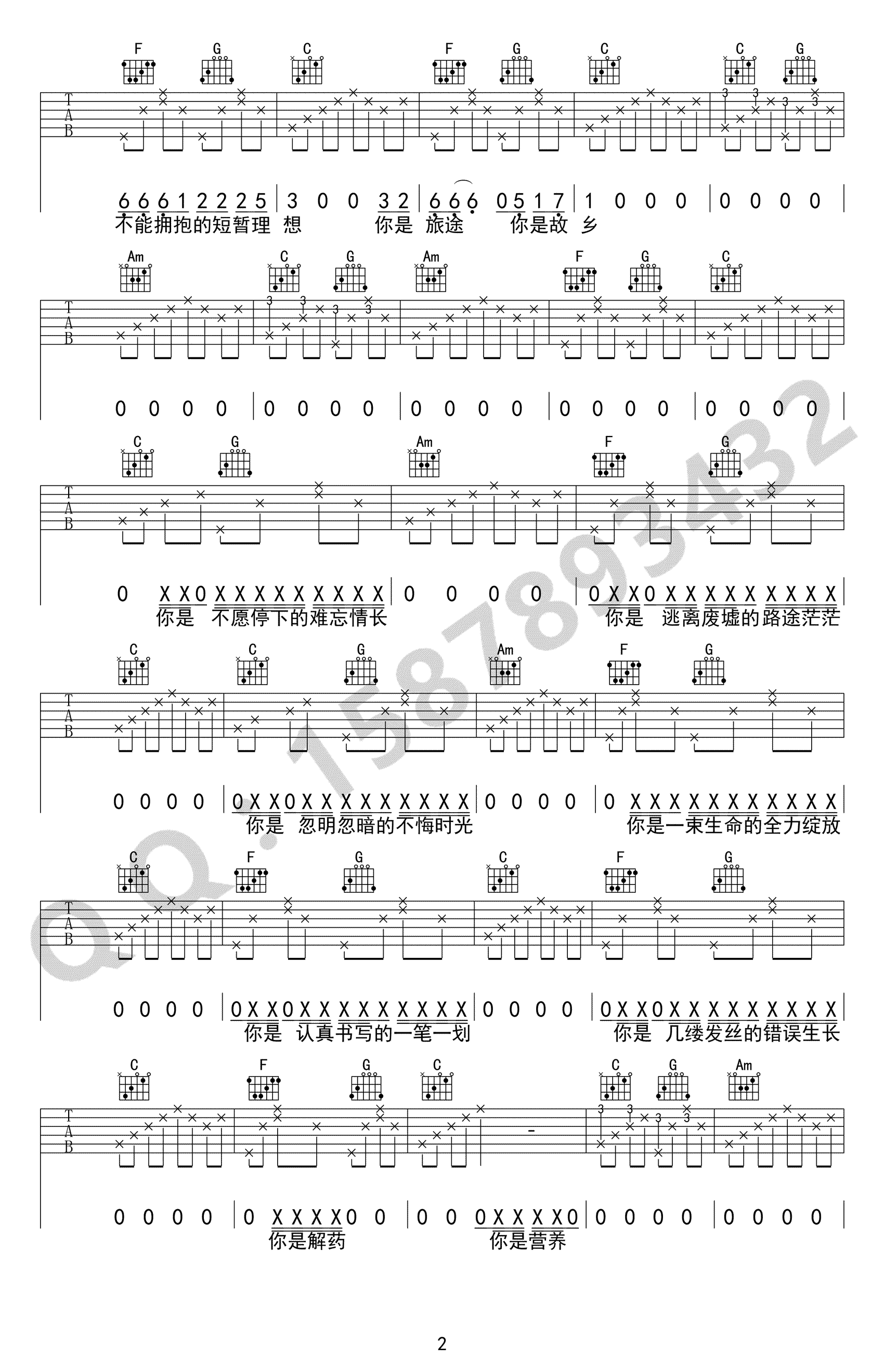十二吉他谱C调简单版第(2)页