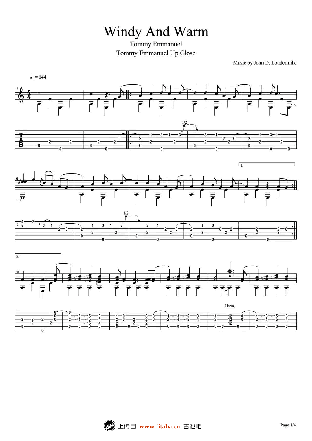 WindyAndWarm指弹吉他谱第(1)页