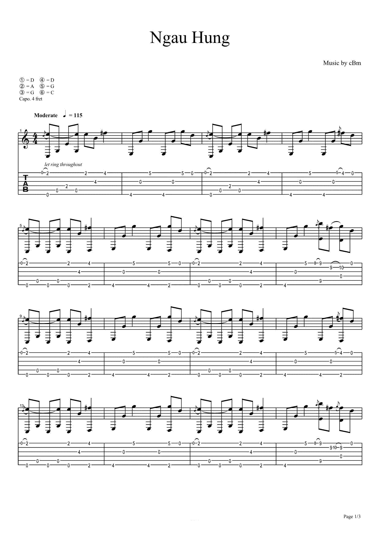 洪荒之力指弹吉他谱电音神曲第(1)页