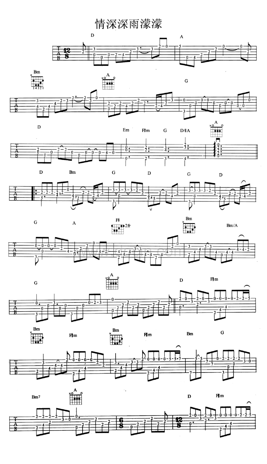 情深深雨濛濛指弹吉他谱第(1)页