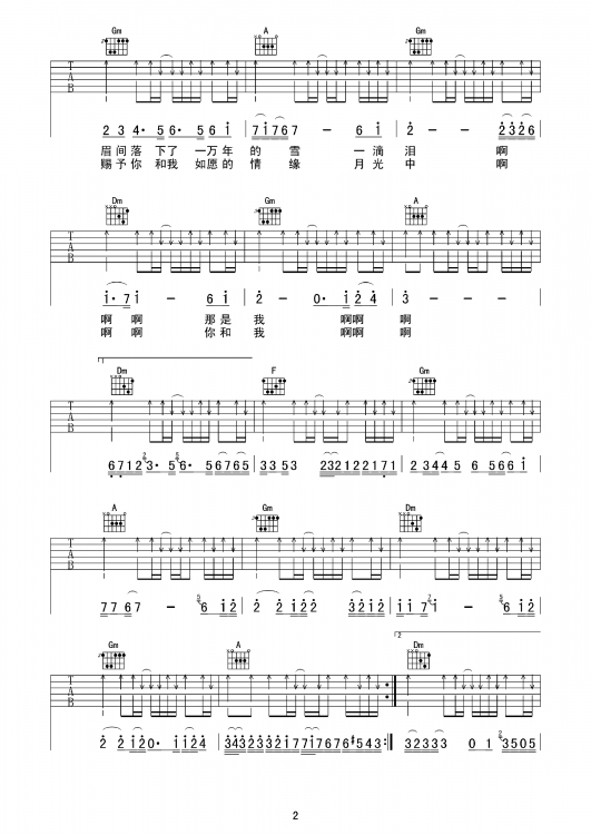 左手指月吉他谱第(2)页