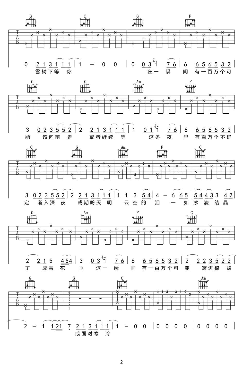 一百万个可能吉他谱D调第(2)页