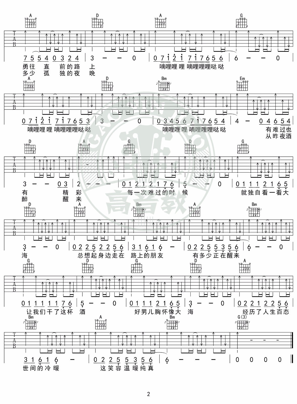 曾经的你吉他谱D调精华版第(2)页