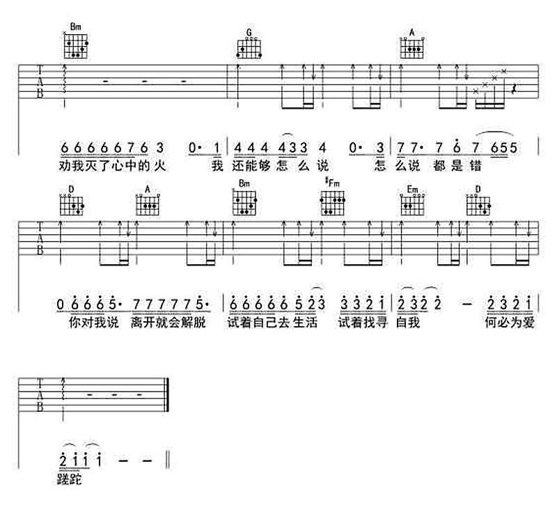 爱要怎么说出口吉他谱D调指法完整版第(3)页