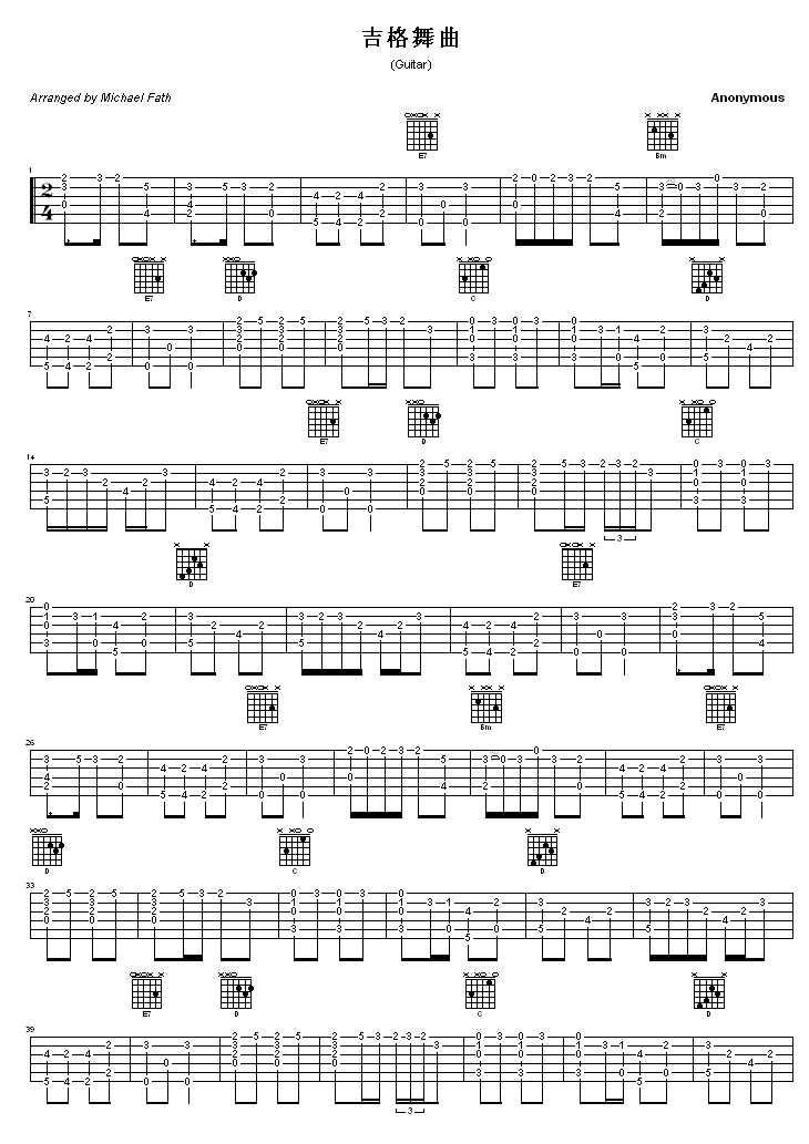 吉格舞曲指弹吉他谱第(1)页