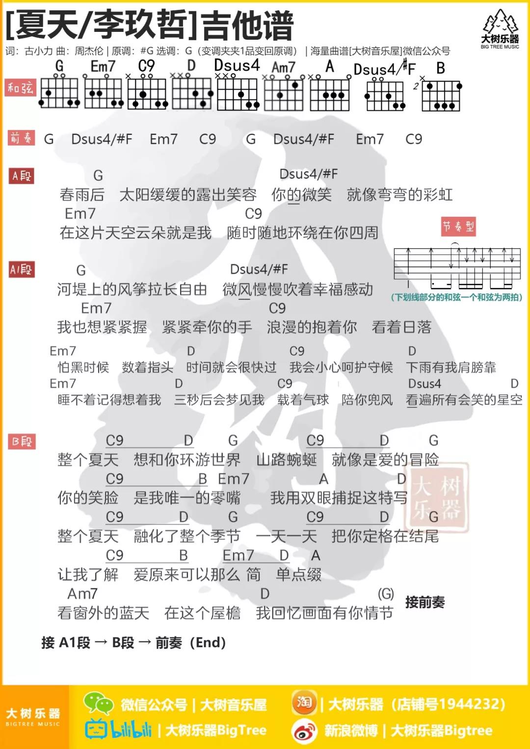 夏天吉他谱大树音乐屋