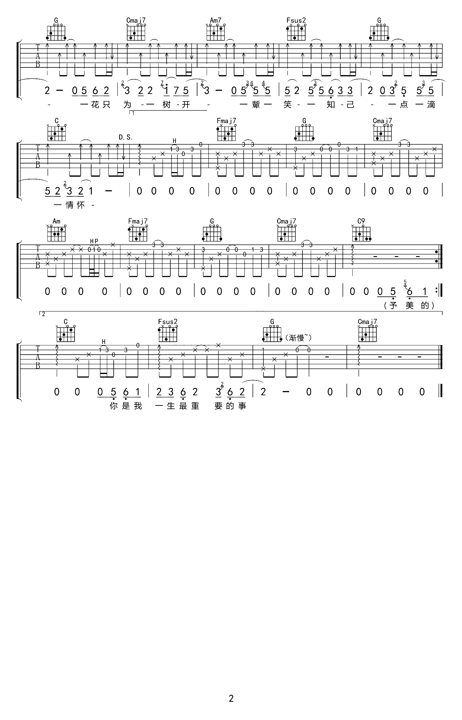 一生独一吉他谱C调原版第(2)页