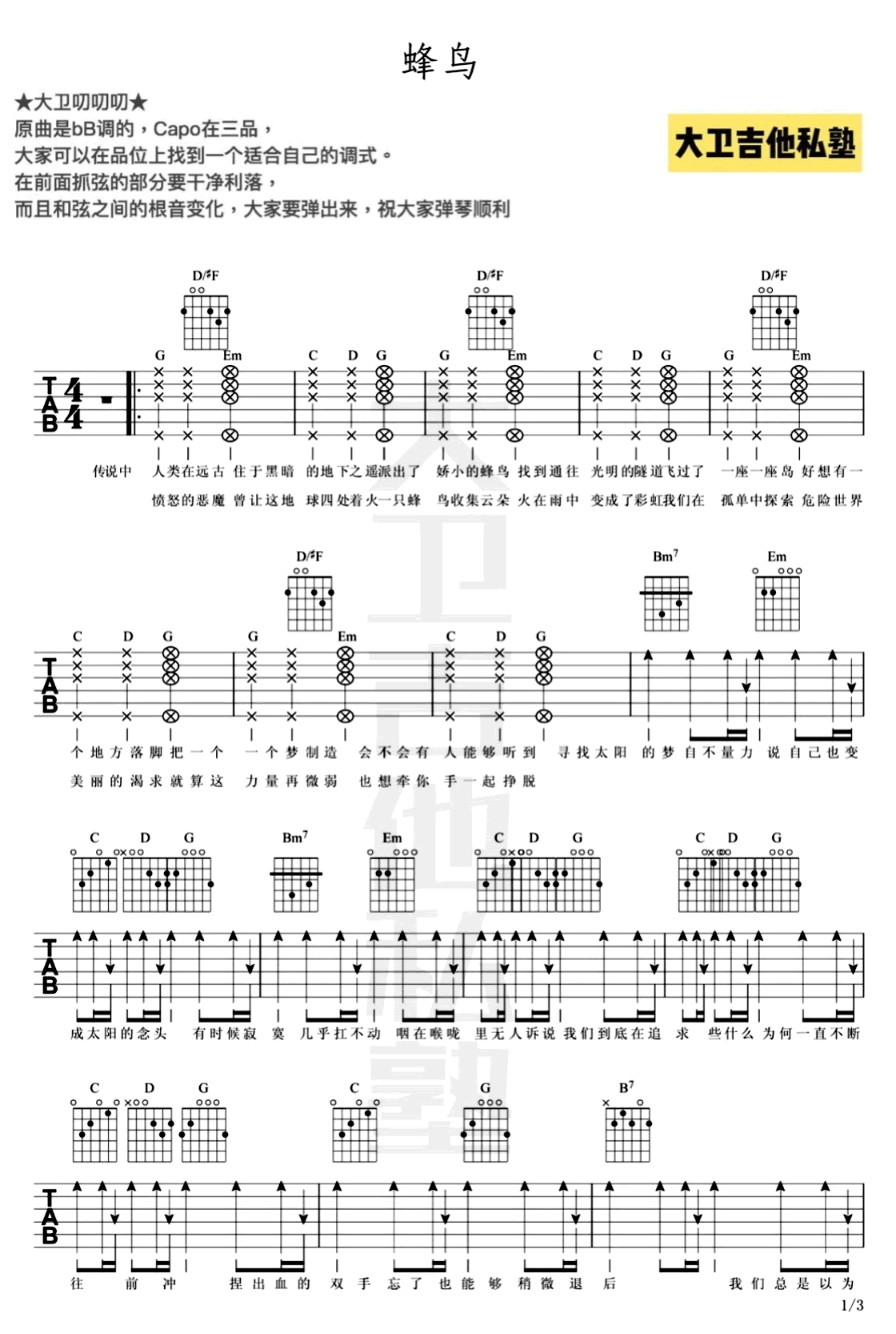 蜂鸟吉他谱第(1)页