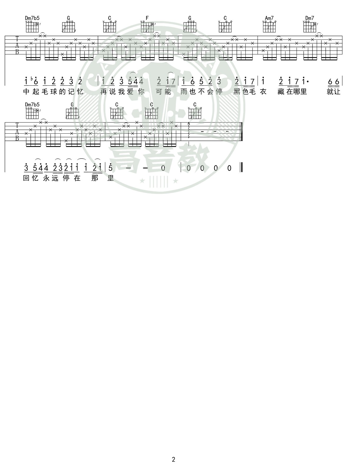 黑色毛衣吉他谱C调入门版第(2)页