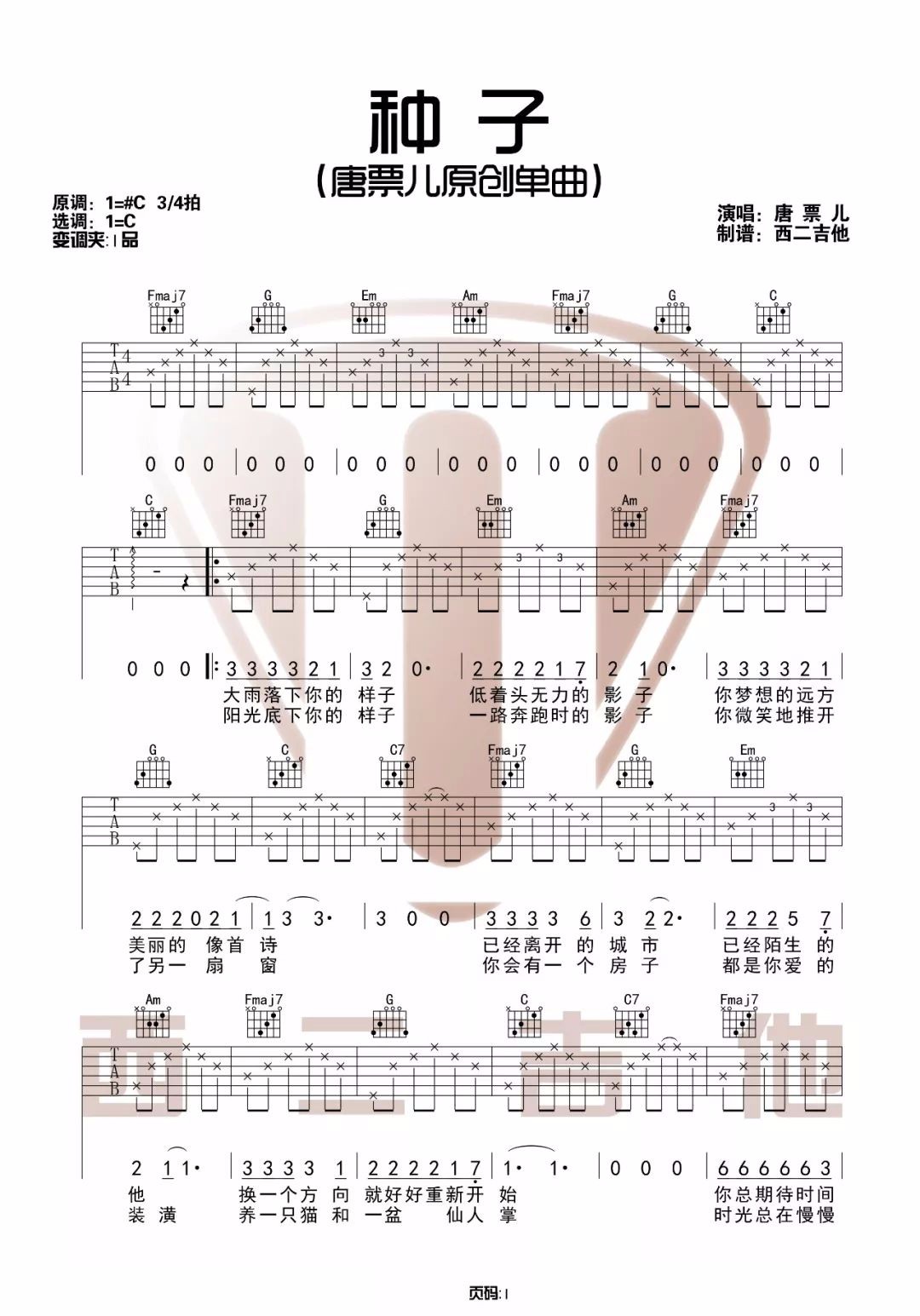 种子吉他谱第(1)页