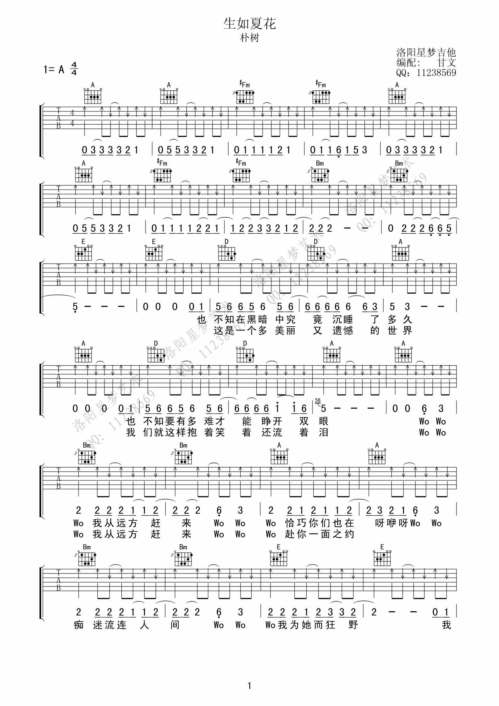 生如夏花吉他谱第(1)页