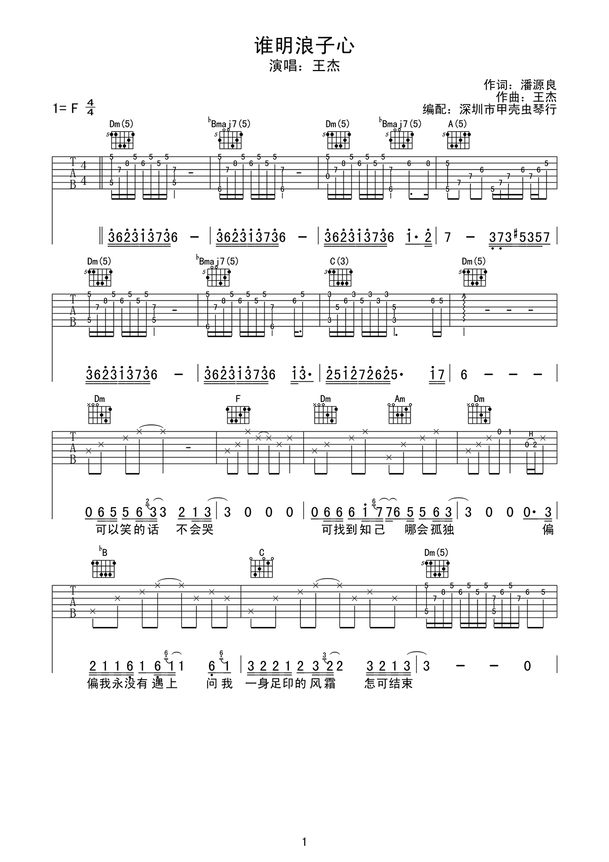 谁明浪子心吉他谱第(1)页