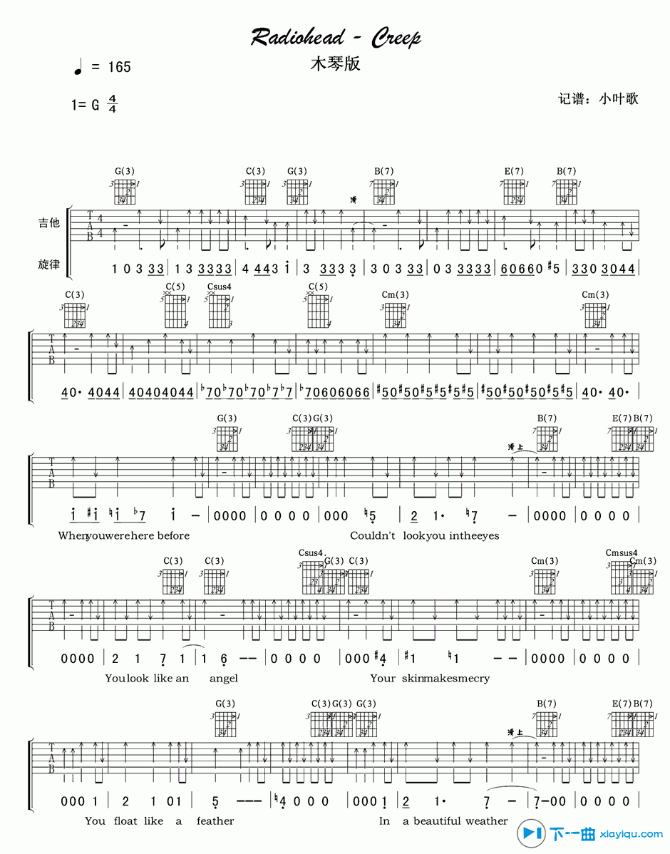 creep吉他谱第(1)页