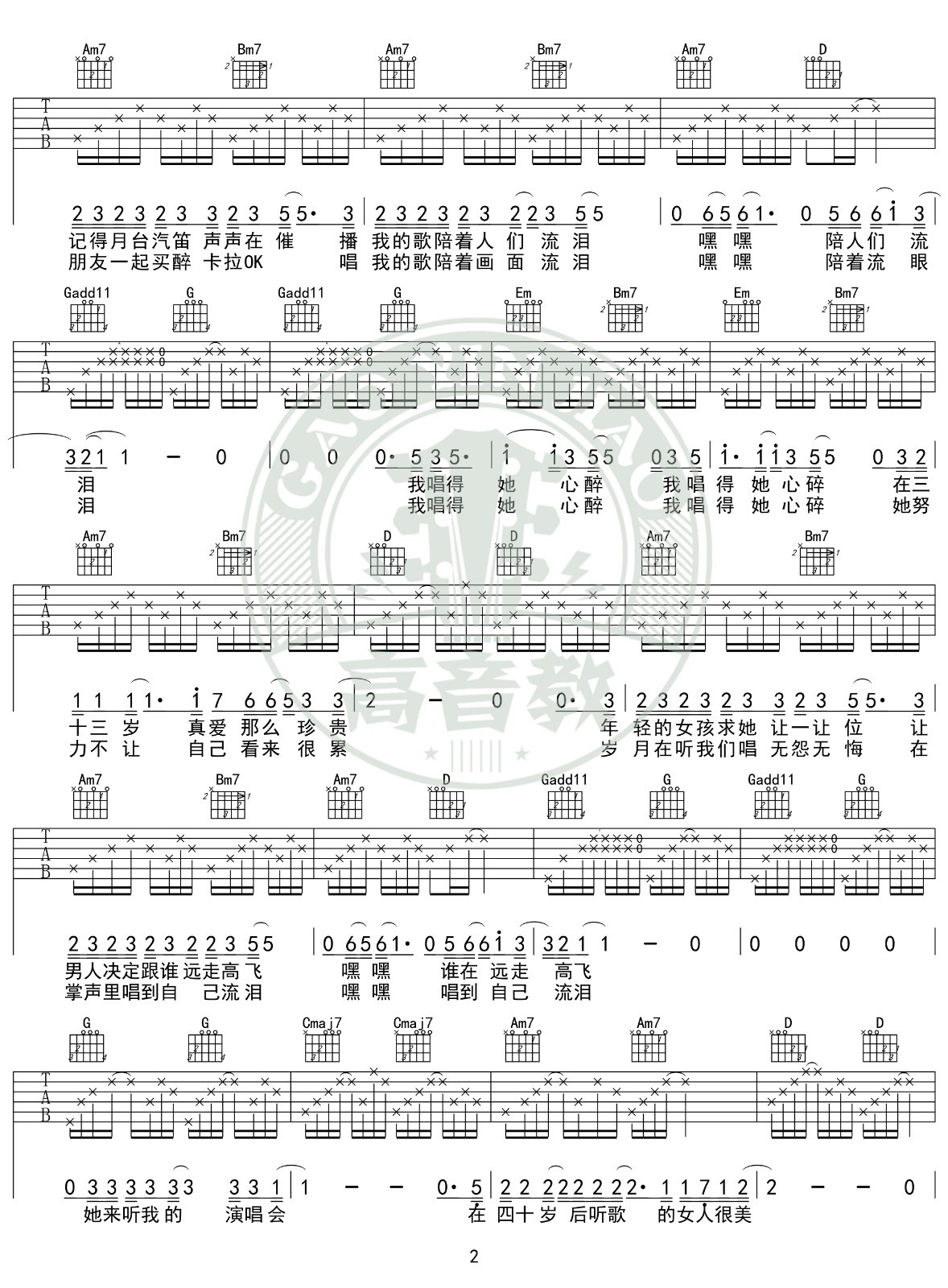 她来听我的演唱会吉他谱G调入门版第(2)页