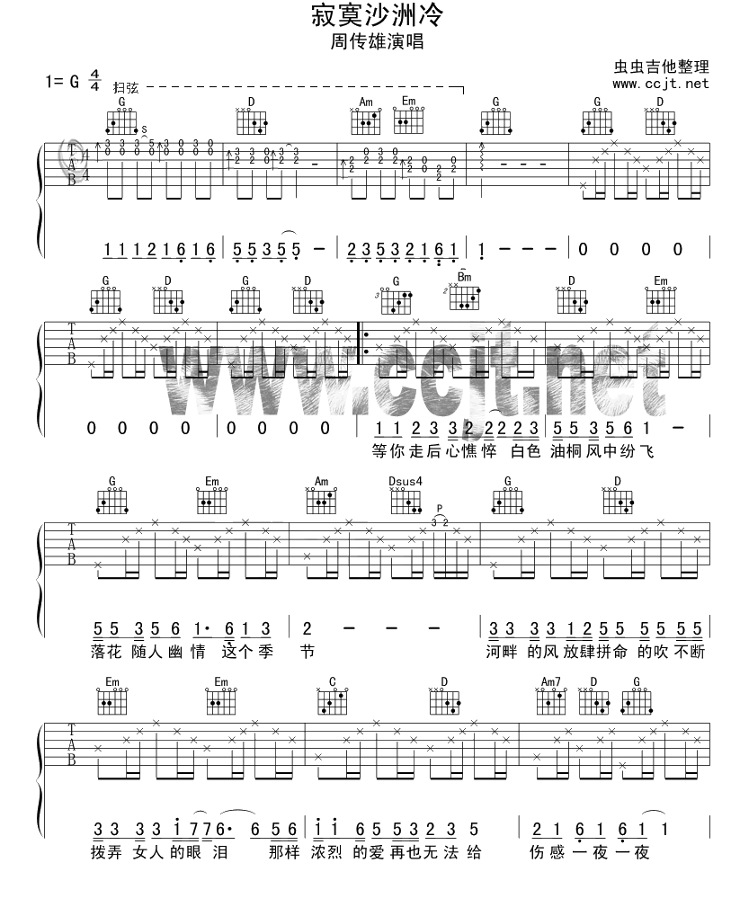 寂寞沙洲冷吉他谱第(1)页
