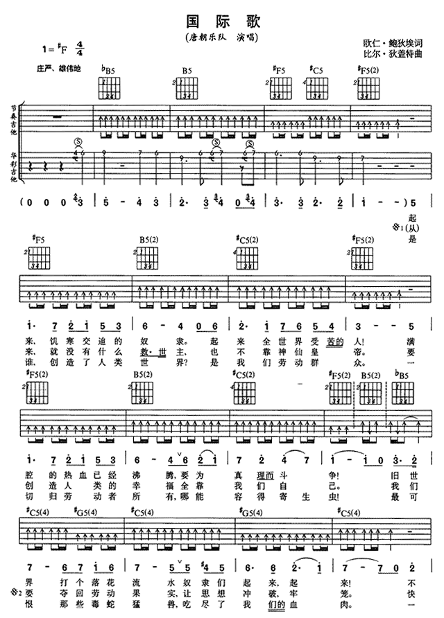 国际歌吉他谱第(1)页