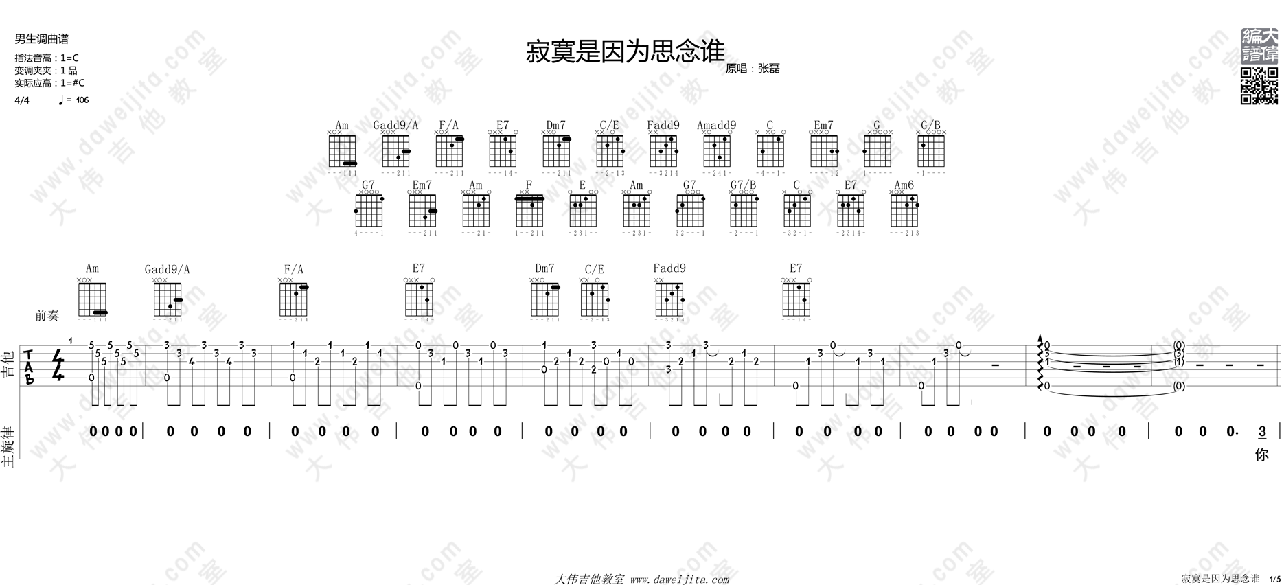 寂寞是因为思念谁吉他谱第(1)页