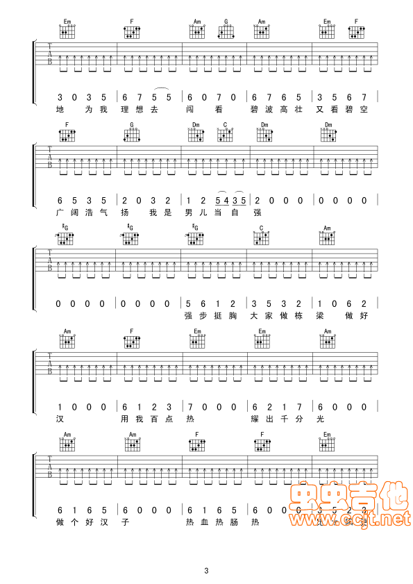 男儿当自强吉他谱第(3)页