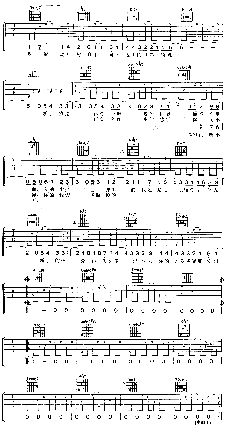 断了的弦吉他谱A调版第(3)页