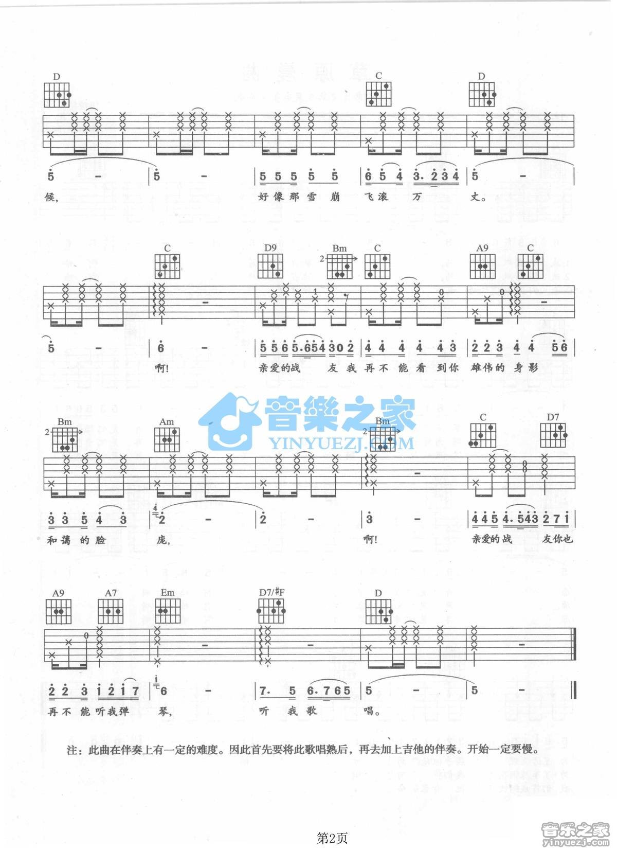 怀念战友吉他谱第(2)页