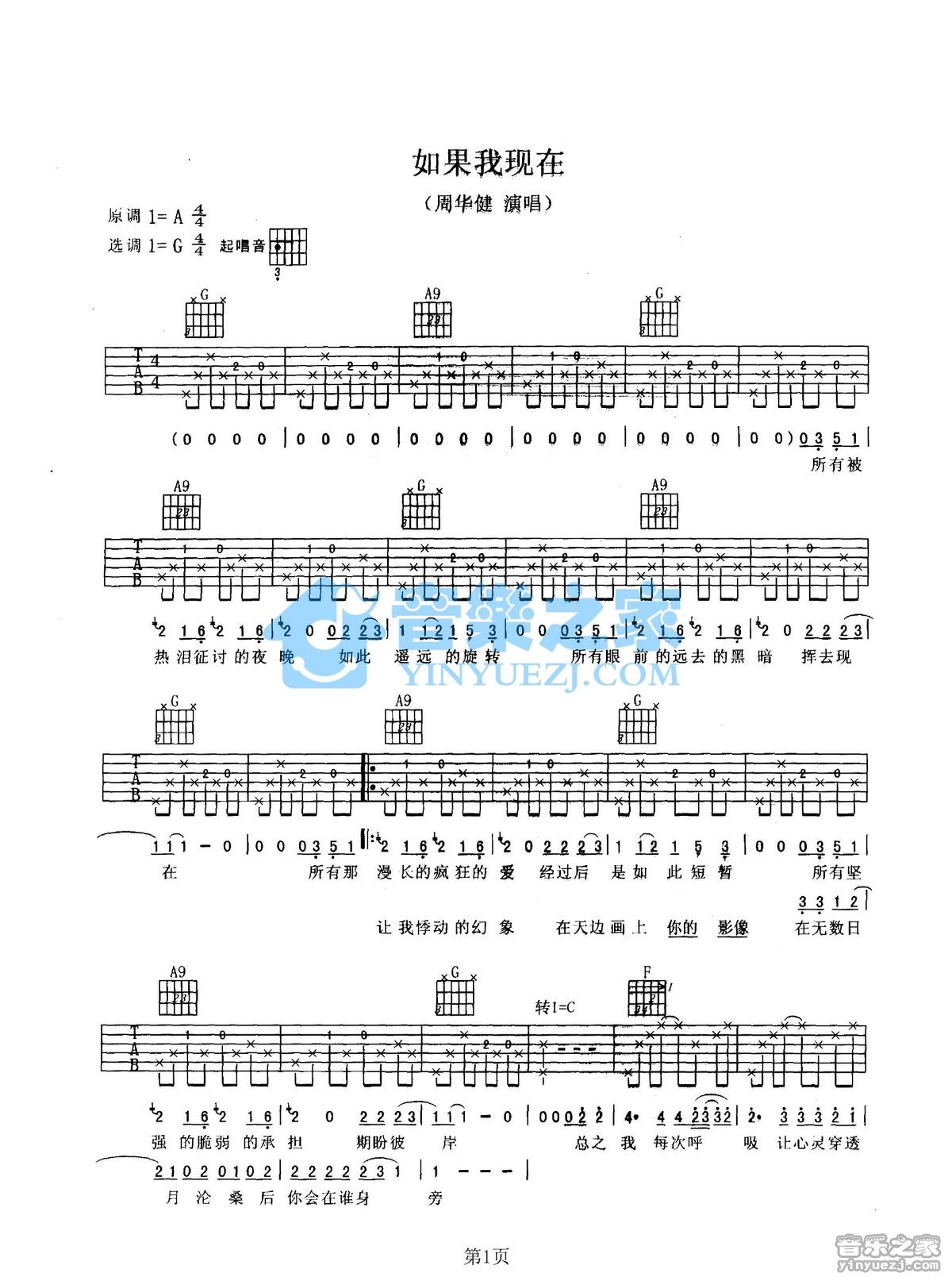 如果我现在吉他谱G调双吉他版第(1)页
