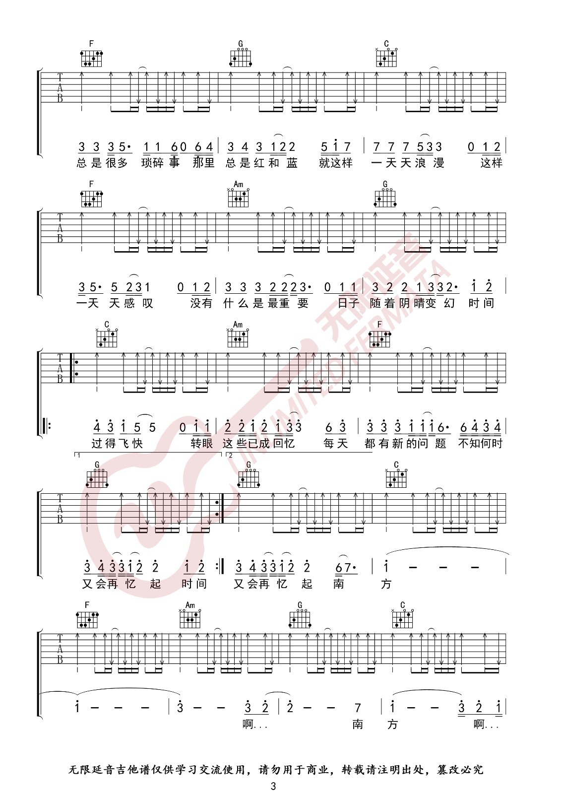 南方吉他谱入门简单版第(3)页