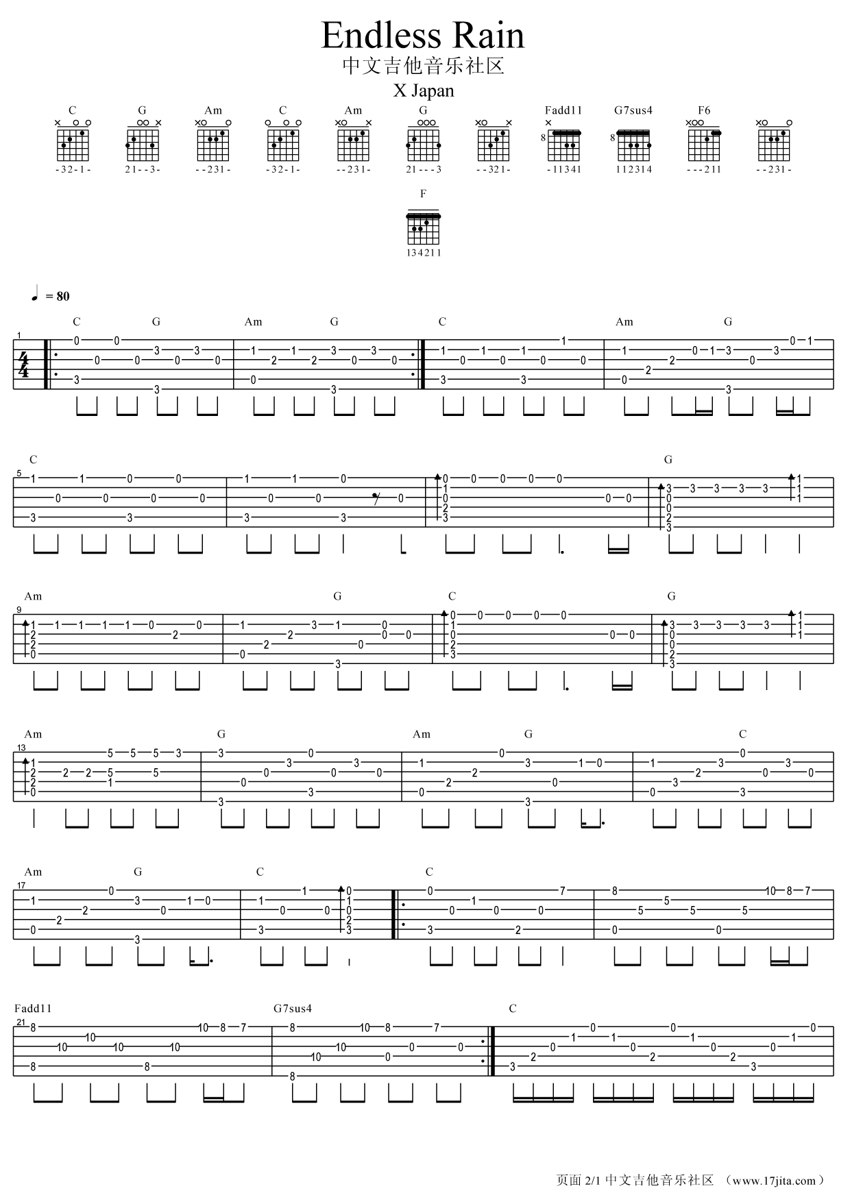 endlessrain吉他谱第(1)页