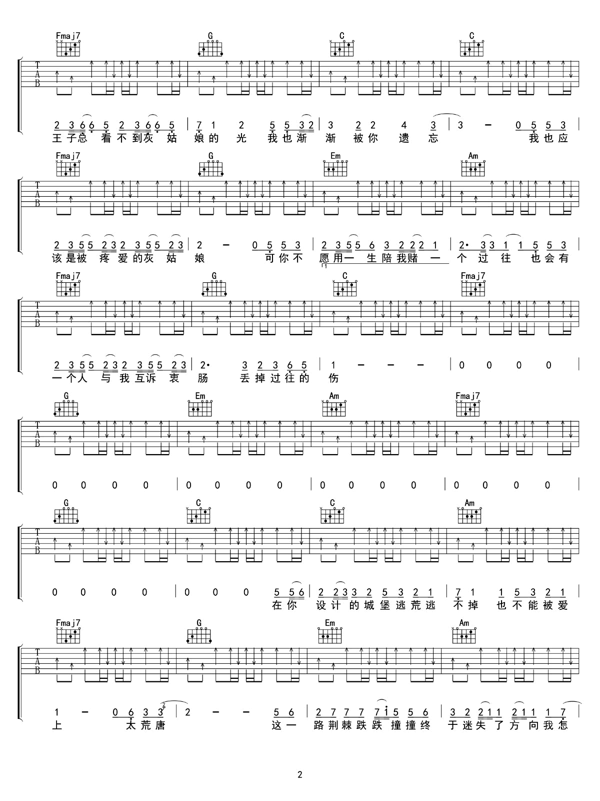 灰姑娘吉他谱C调吴先生第(2)页