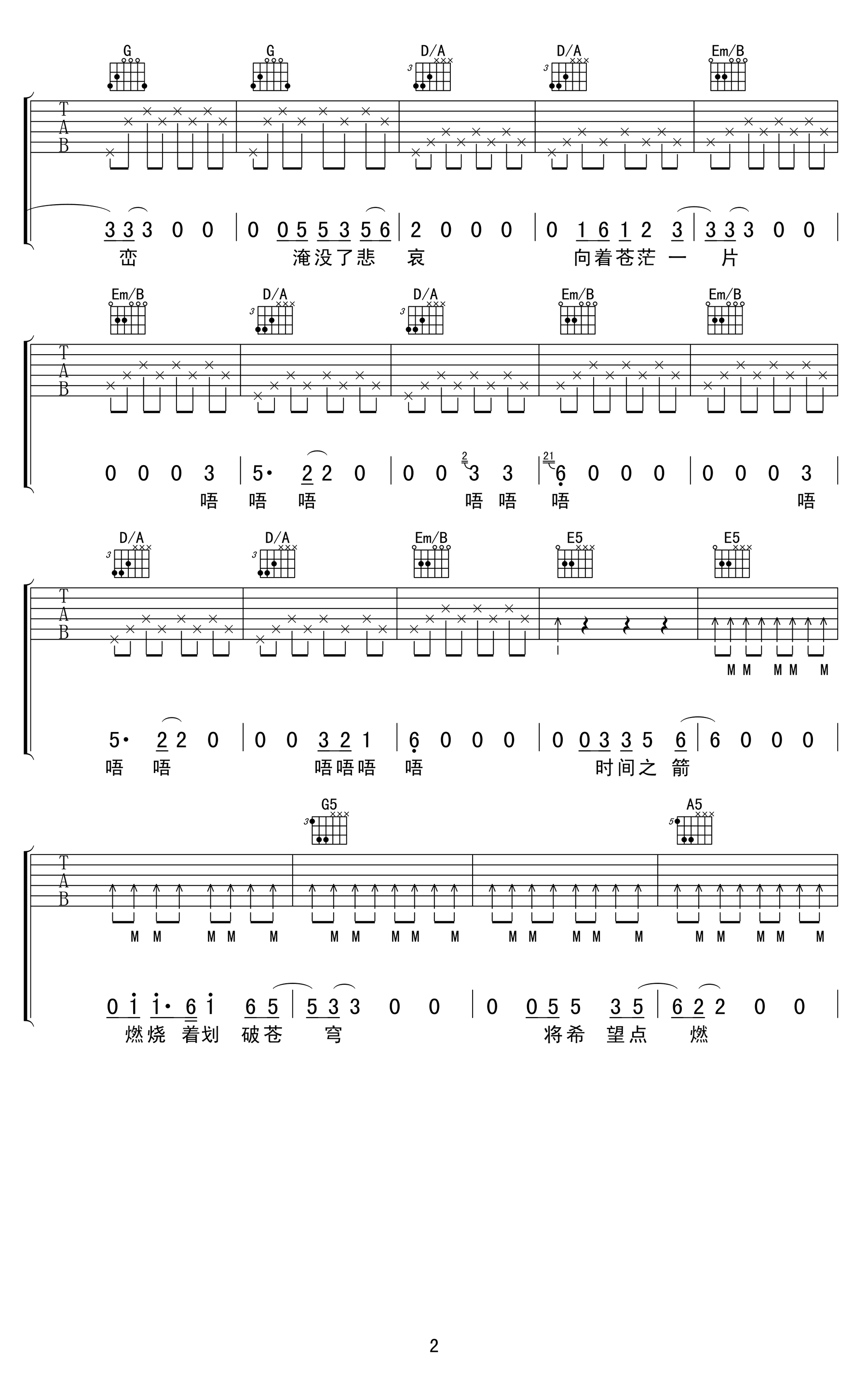 归来吉他谱第(2)页
