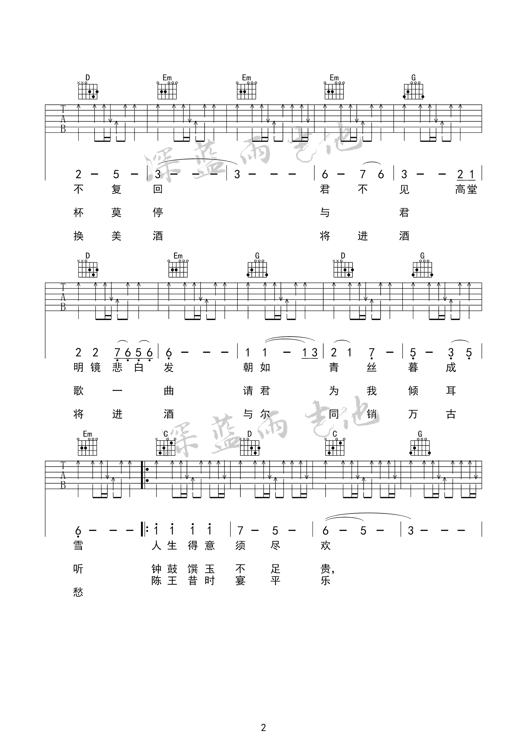 将进酒吉他谱第(2)页