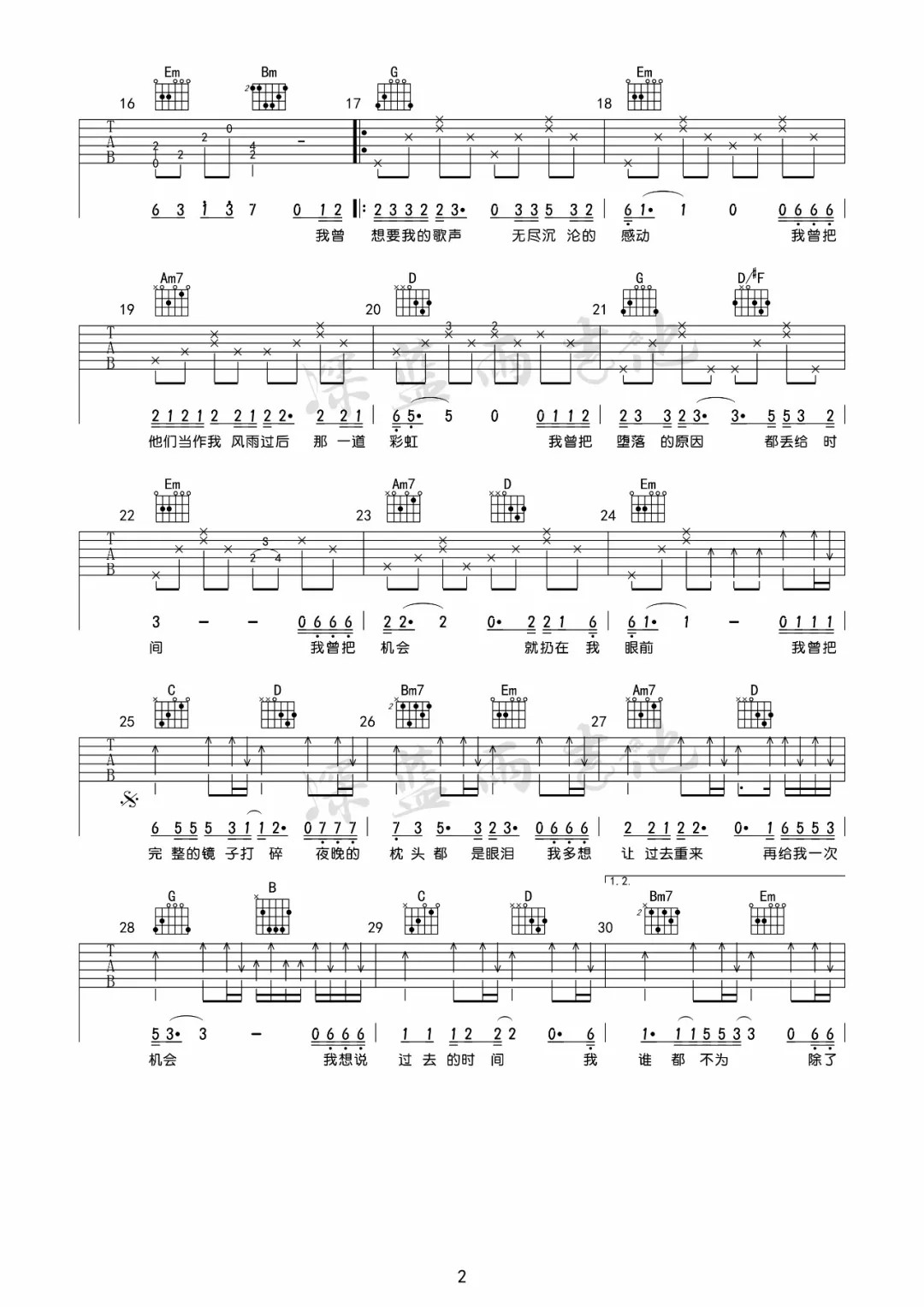 我曾吉他谱隔壁老樊深蓝雨吉他第(2)页