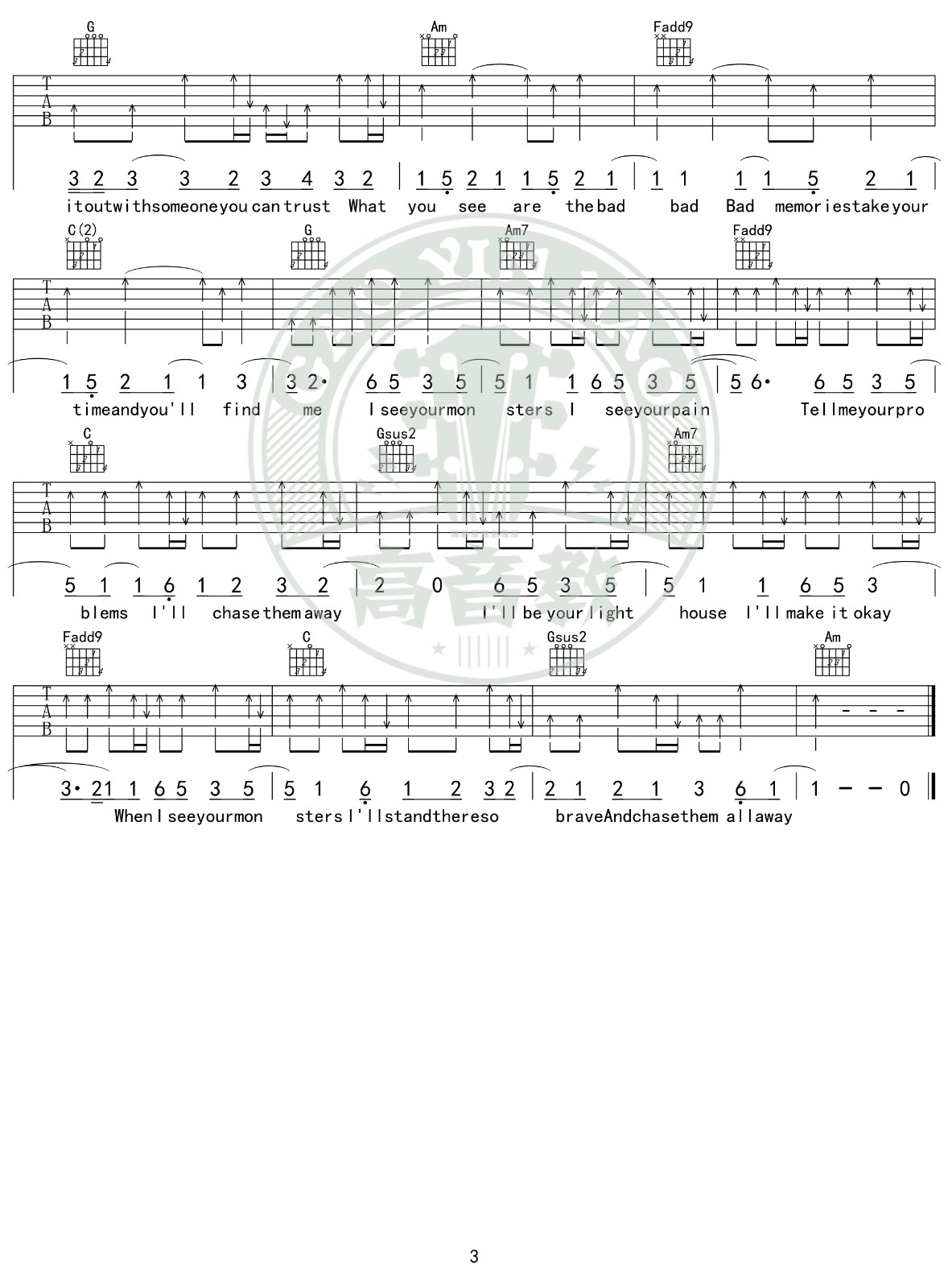 Monsters吉他谱C调精华版第(3)页