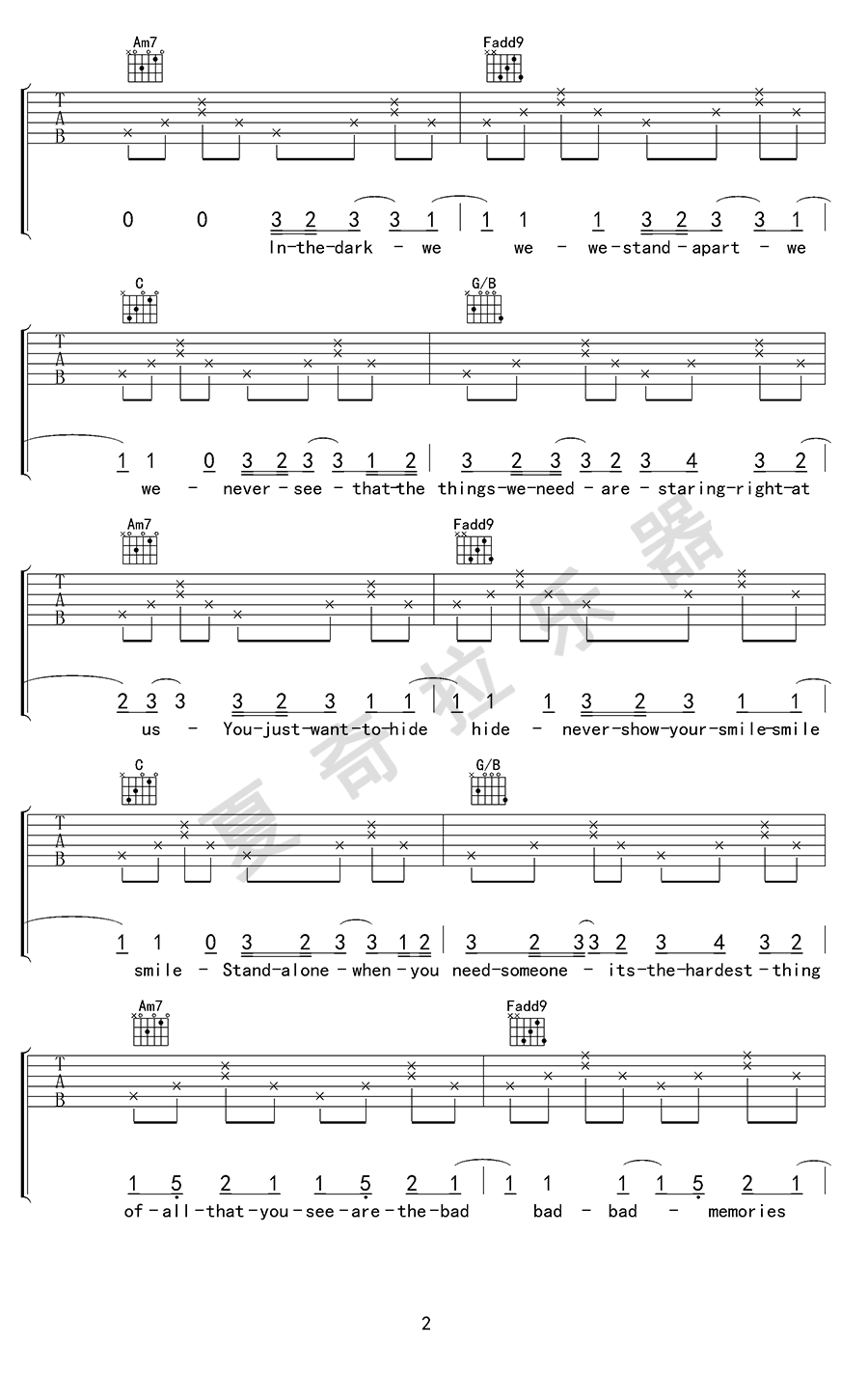 Monsters吉他谱C调弹唱谱第(2)页