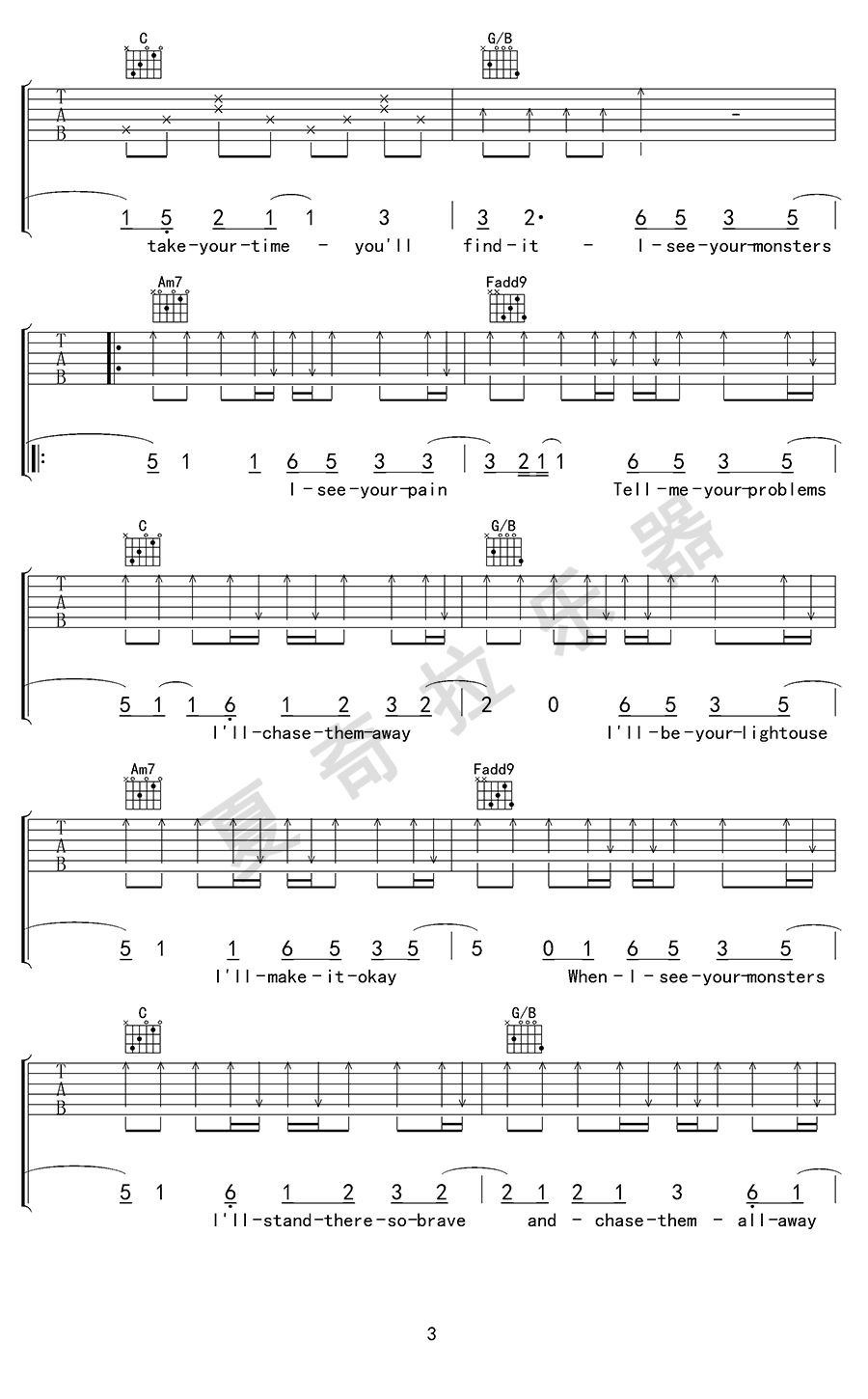 Monsters吉他谱C调弹唱谱第(3)页