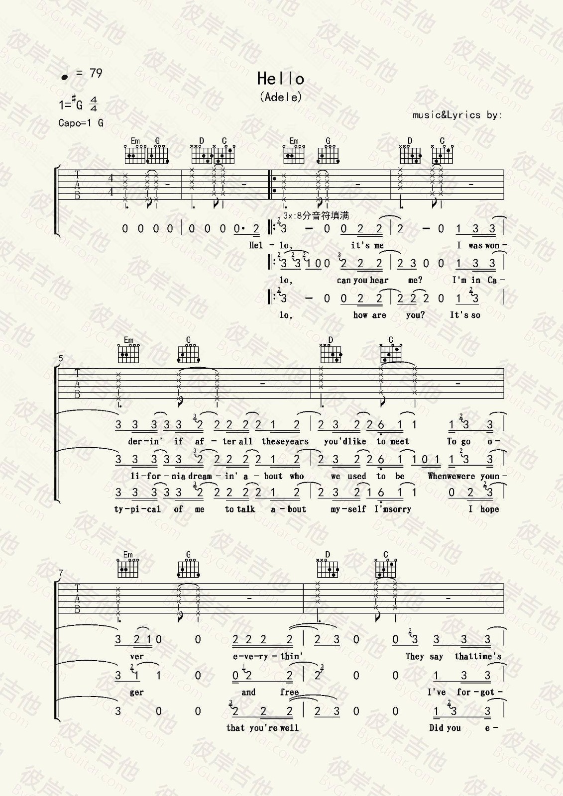 hello吉他谱第(1)页